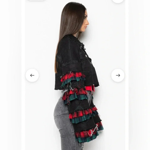 🖤❤️ AKIRA FLOGGY‎ MOLLY PLAID EXTRAVAGANT DENIM JACKET SIZE SMALL - Picture 11 of 16